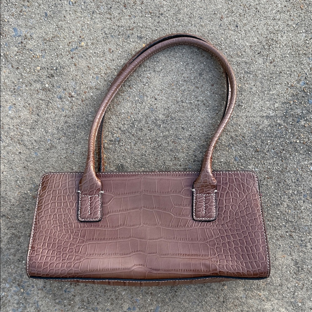 Chic y2k Tommy Hilfiger Brown Crocodile-Embossed Shoulder Bag
